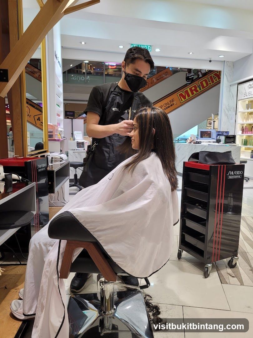 Hairdresser cutting client's hair