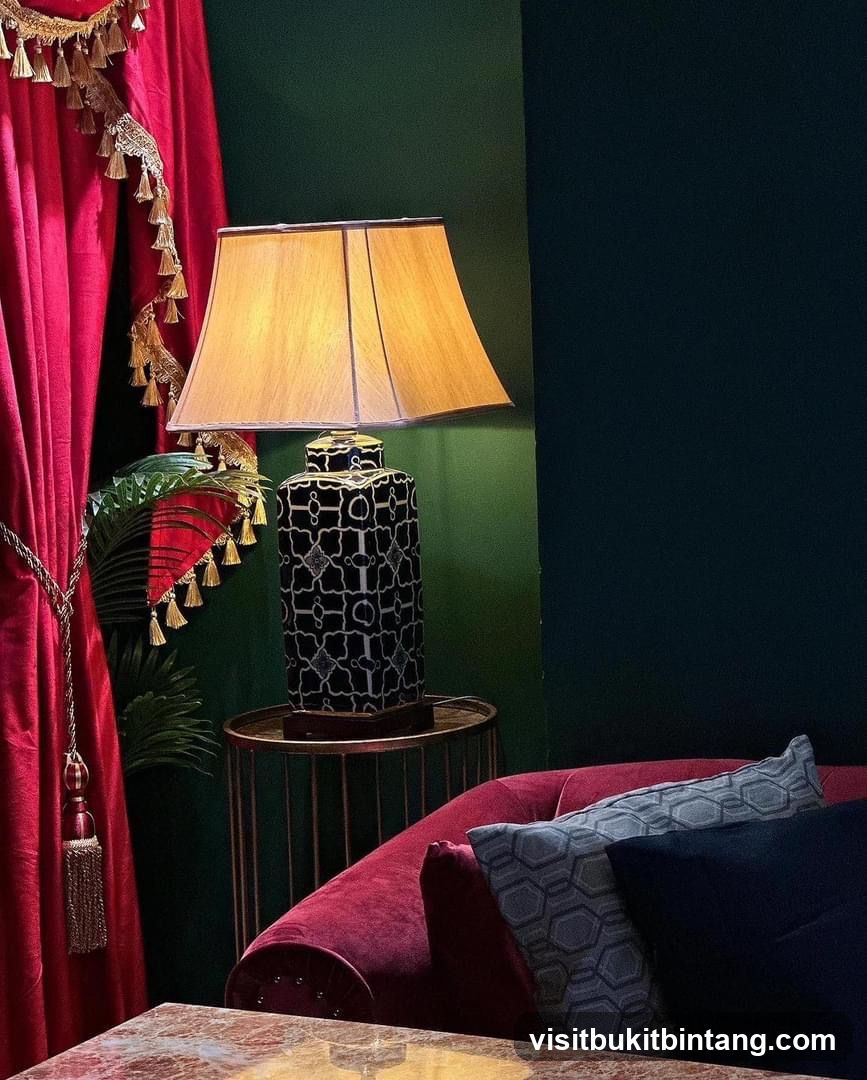 Interior of a room with a lamp and sofa