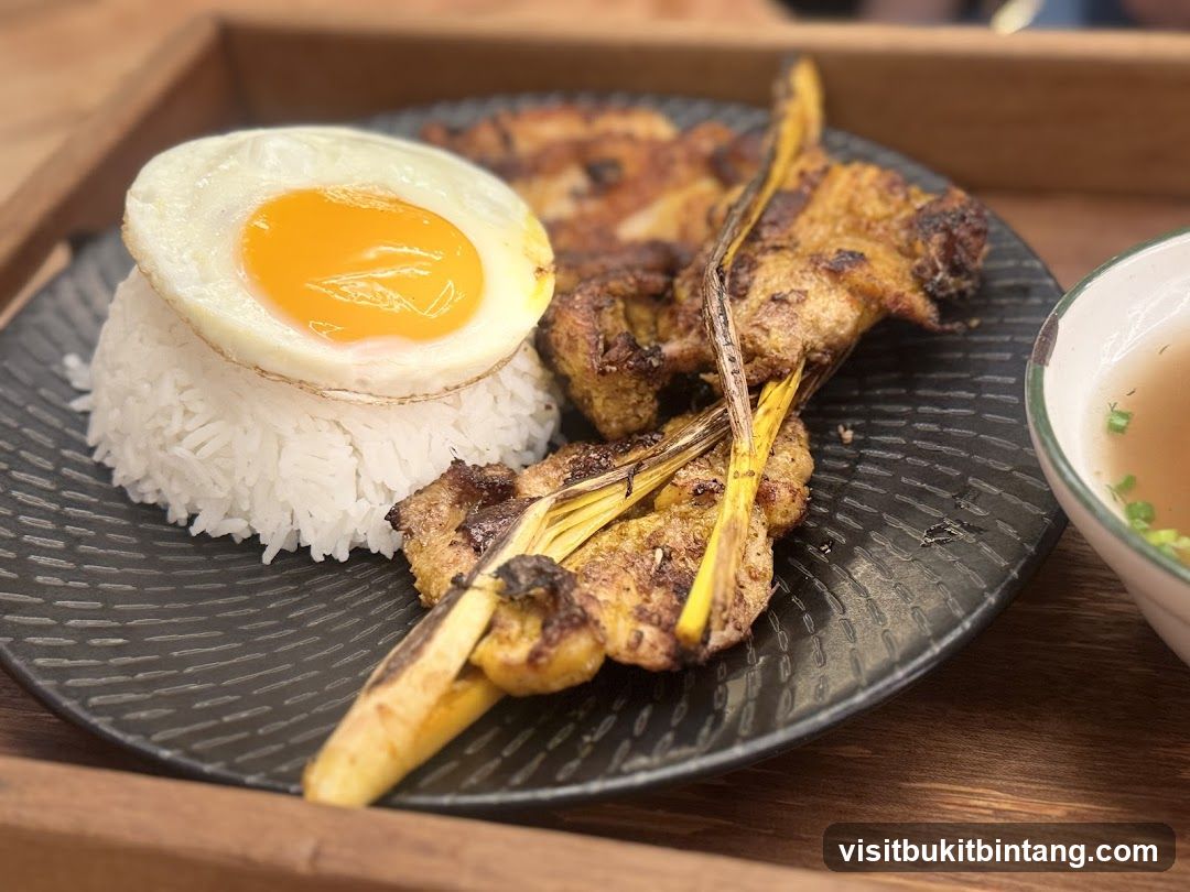 Grilled Chicken Skewers with Rice and Egg