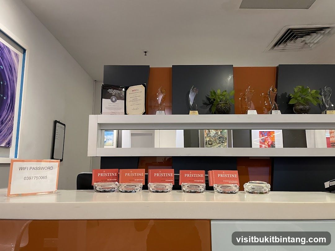 Reception Desk with Awards and Business Cards