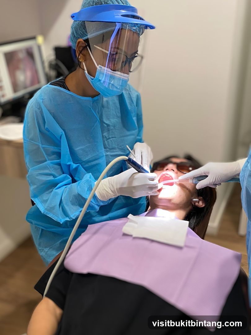 Dentist performing a dental procedure