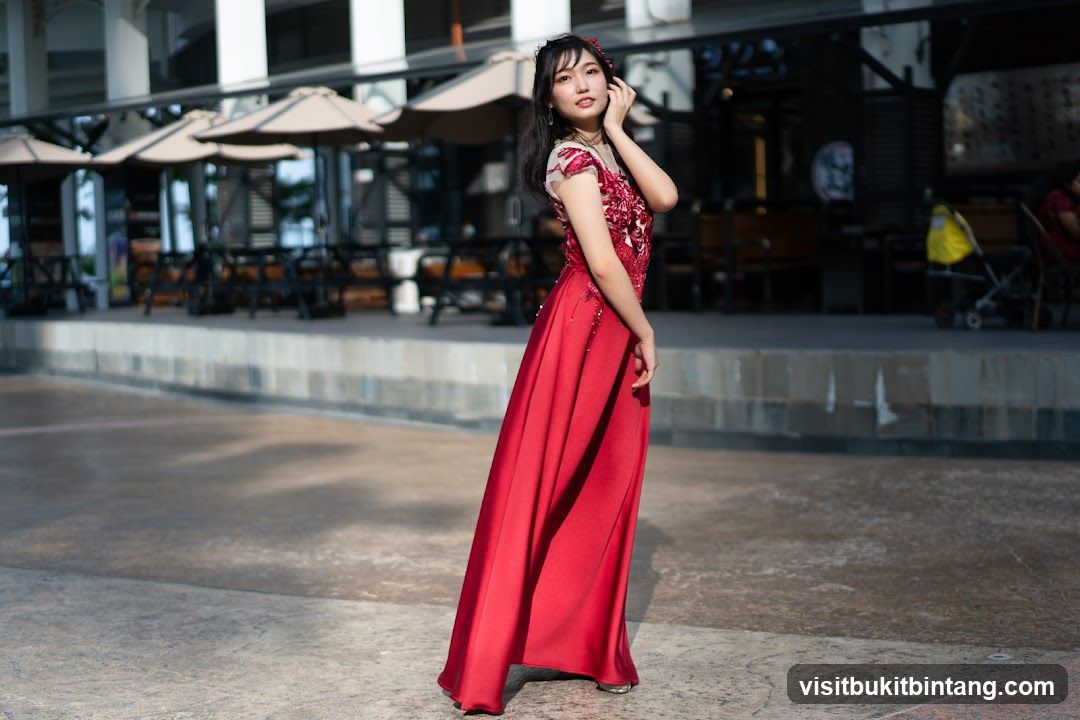 Woman in Red Dress Posing Outdoors