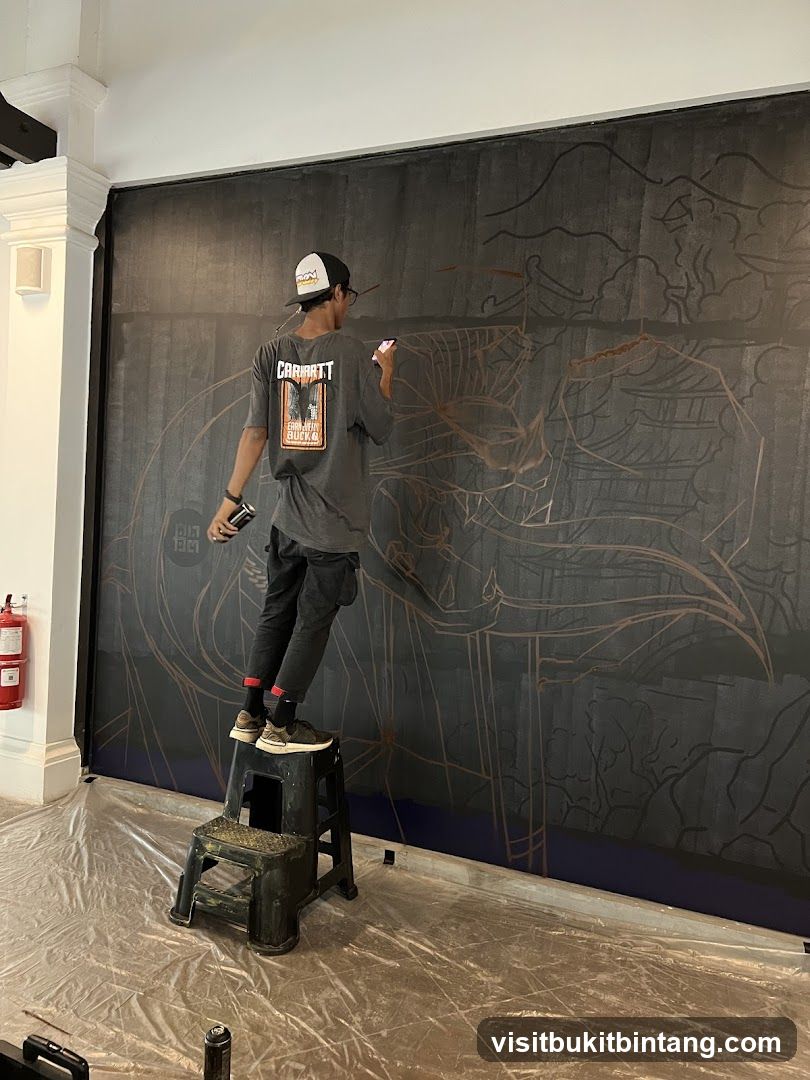 Artist painting a mural