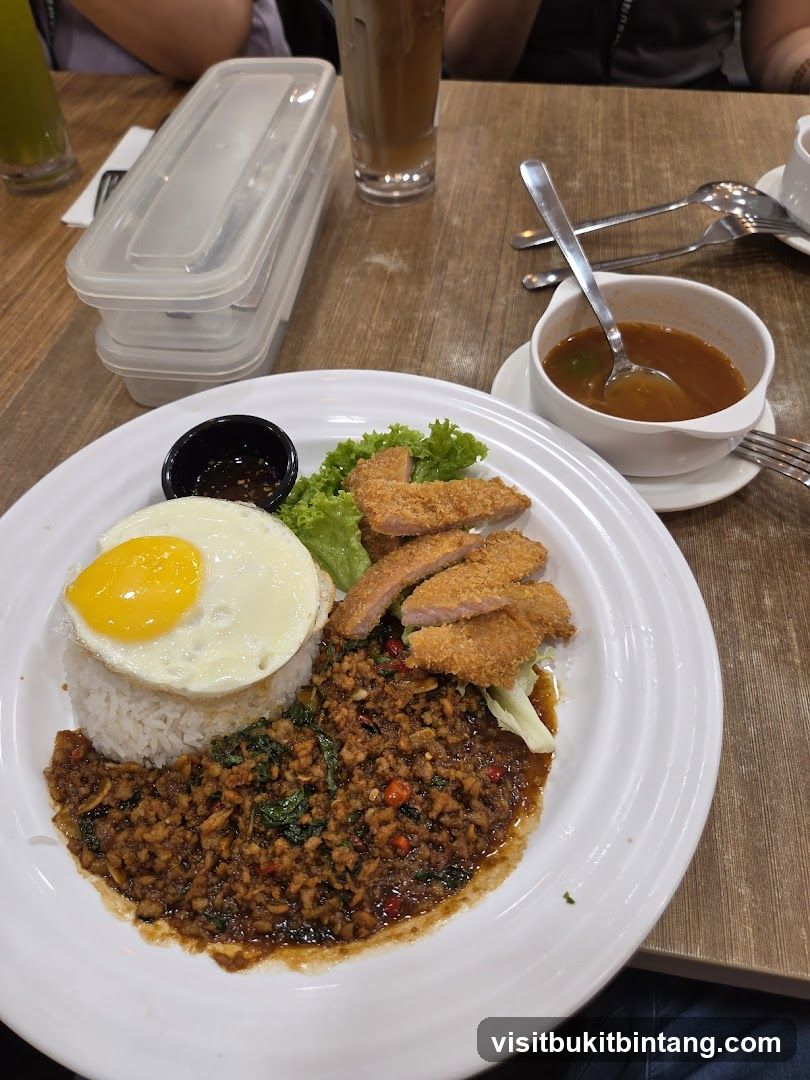 Thai Basil Minced Pork Rice with Fried Egg and Soup