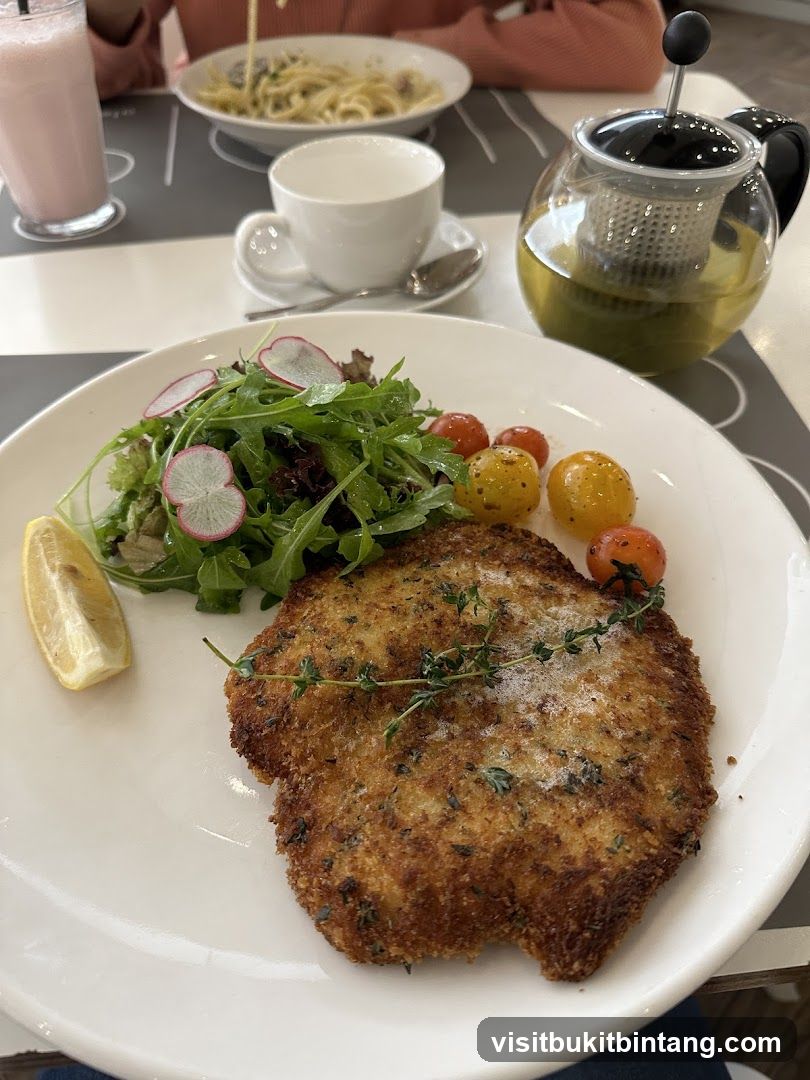 Breaded Cutlet with Salad and Tea