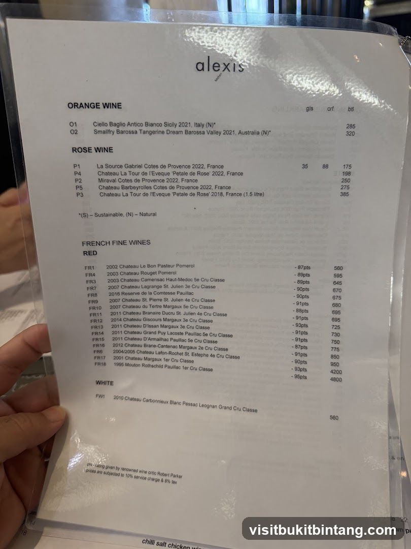 Alexis Wine Menu