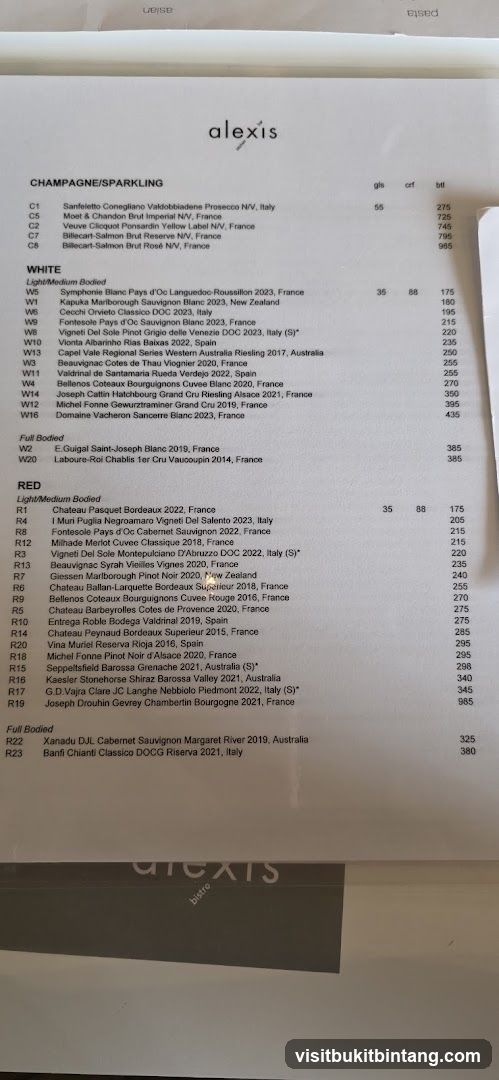 Alexis Bistro Wine List