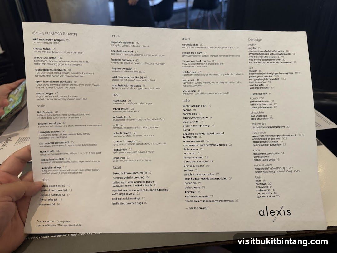 Alexis Kitchen Bar Menu