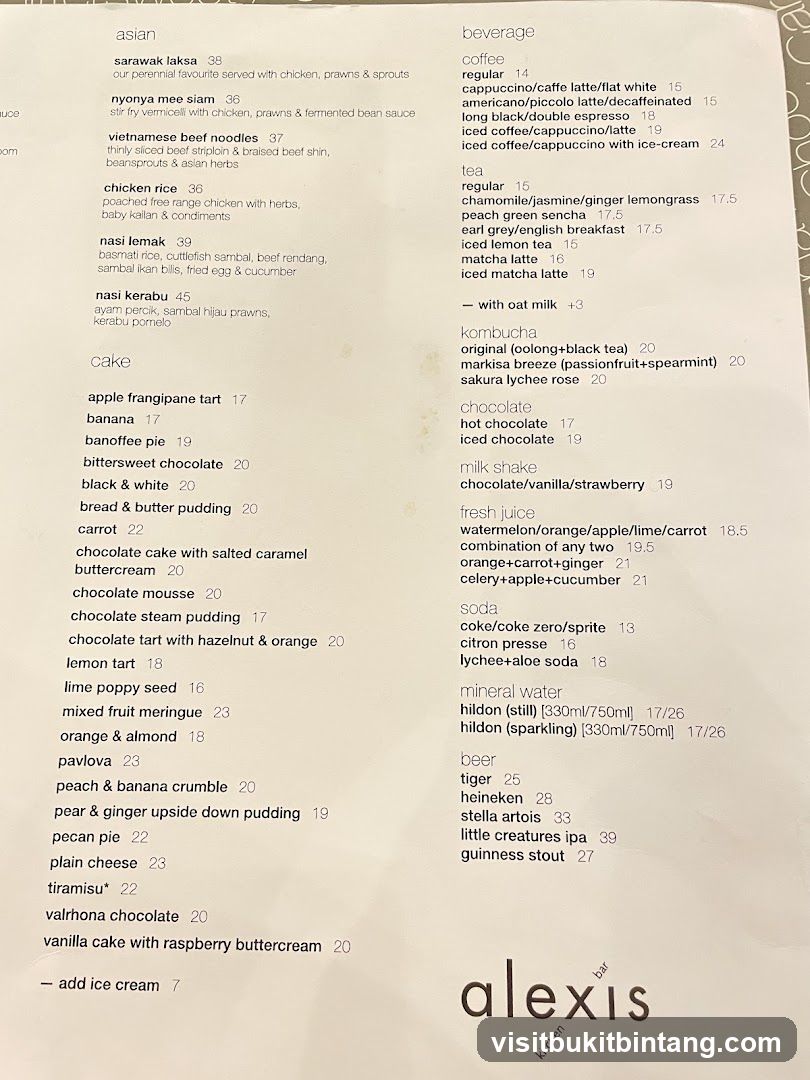 Alexis Kitchen Bar Menu