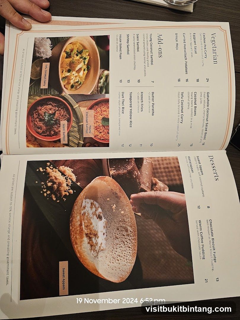 Vegetarian and Desserts Menu