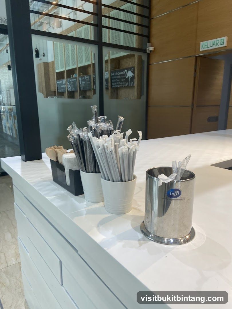 Counter with straws and napkins
