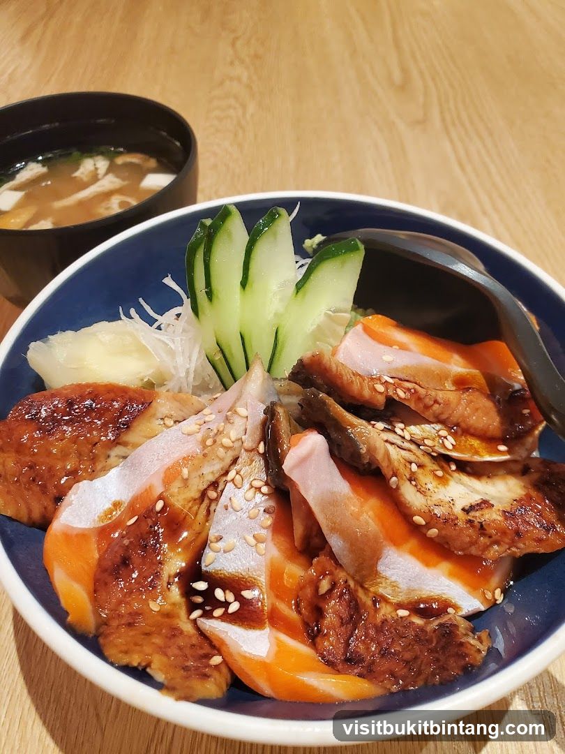 Salmon and Eel Donburi with Miso Soup