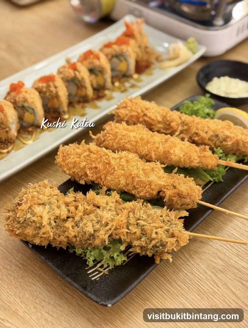 Fried Skewers and Sushi Rolls