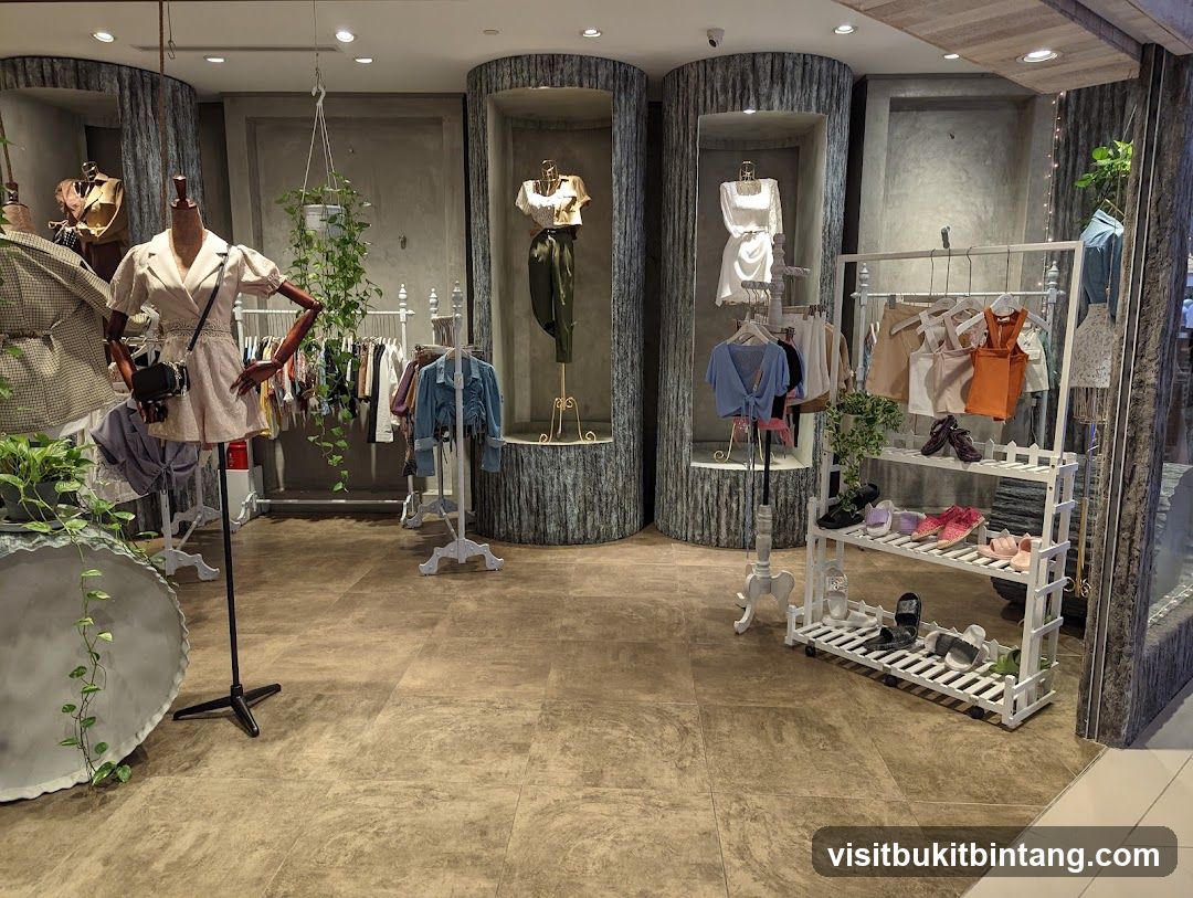 Clothing store interior with mannequins and clothing racks