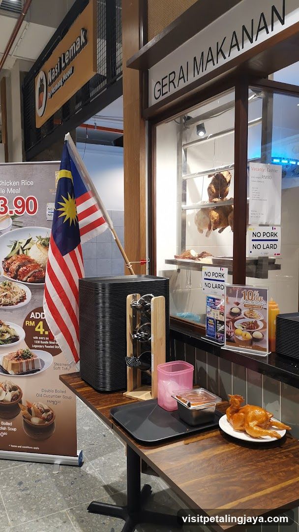 Food Stall Display with Malaysian Flag