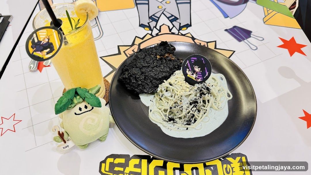 Anime-themed meal setup