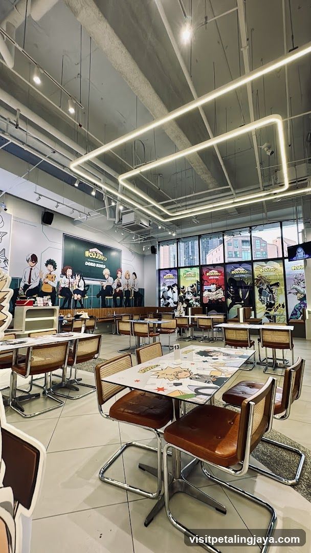 Anime-themed dining area interior