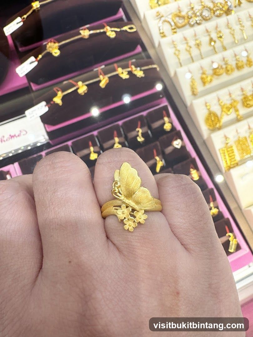 Gold Butterfly Ring with Flowers