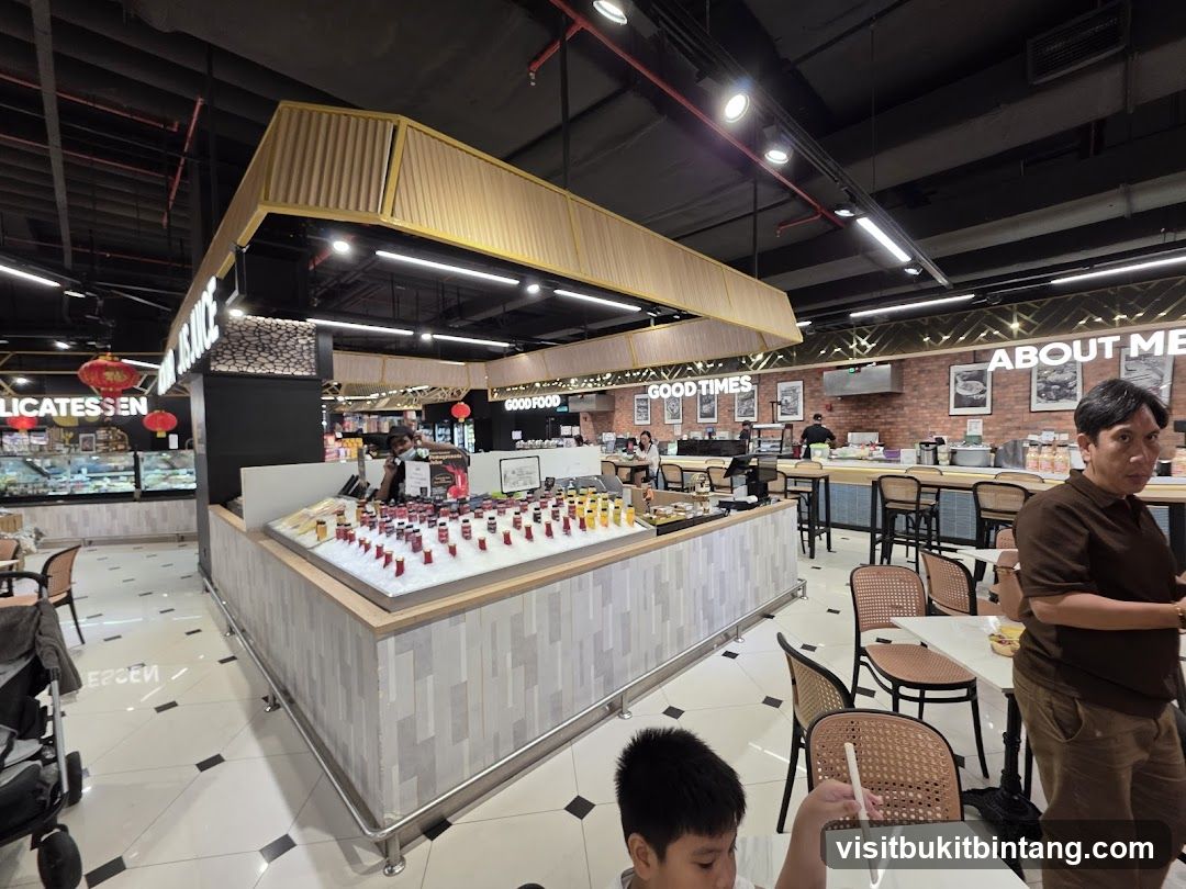 Food court with seating area