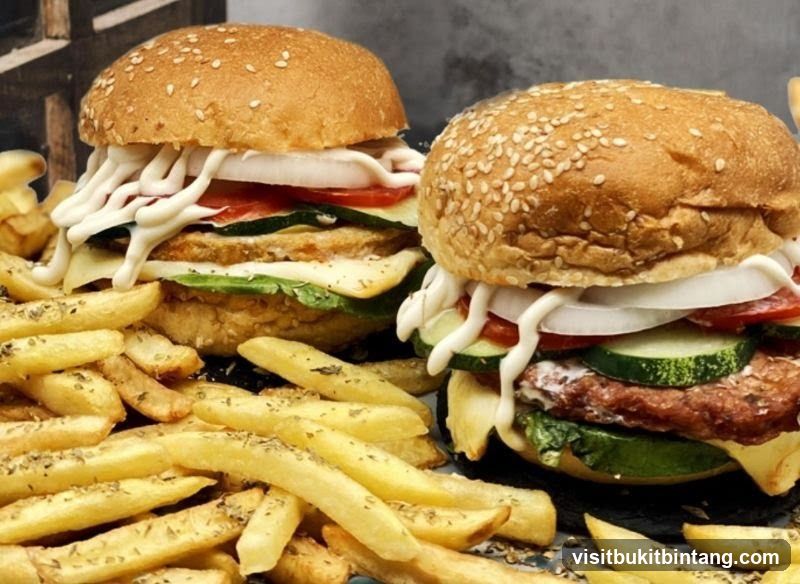 Two burgers and fries