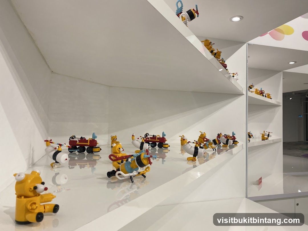 Display shelves with toys