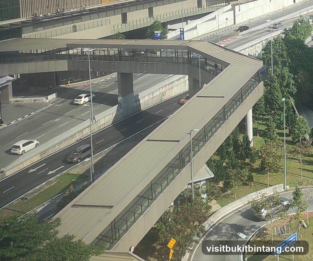 Elevated walkway over a road