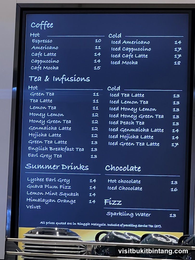 Coffee, Tea & Infusions, Chocolate, and Fizz Menu