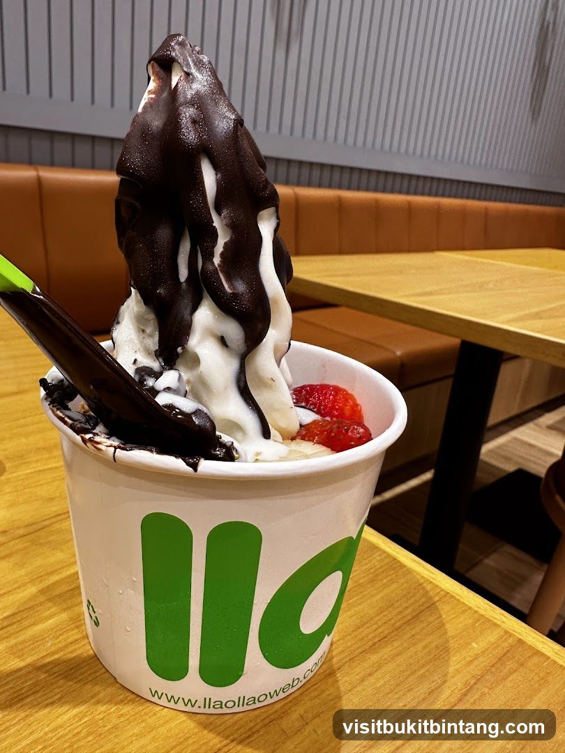 Frozen Yogurt with Chocolate Drizzle and Strawberries