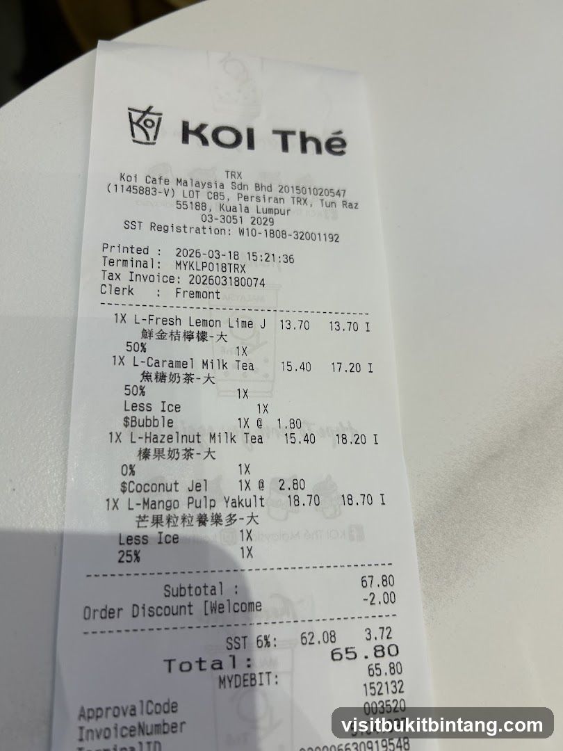 KOI Thé Receipt