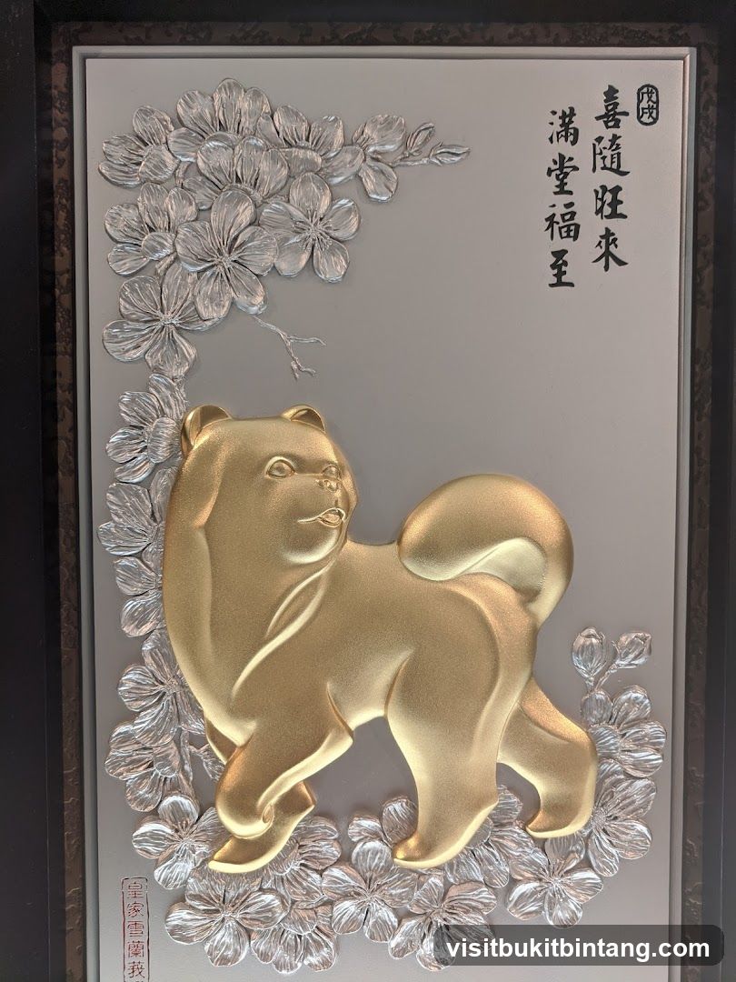 Embossed Artwork of a Dog with Flowers