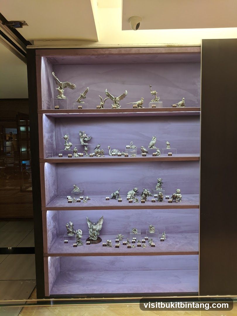 Display case with animal figurines