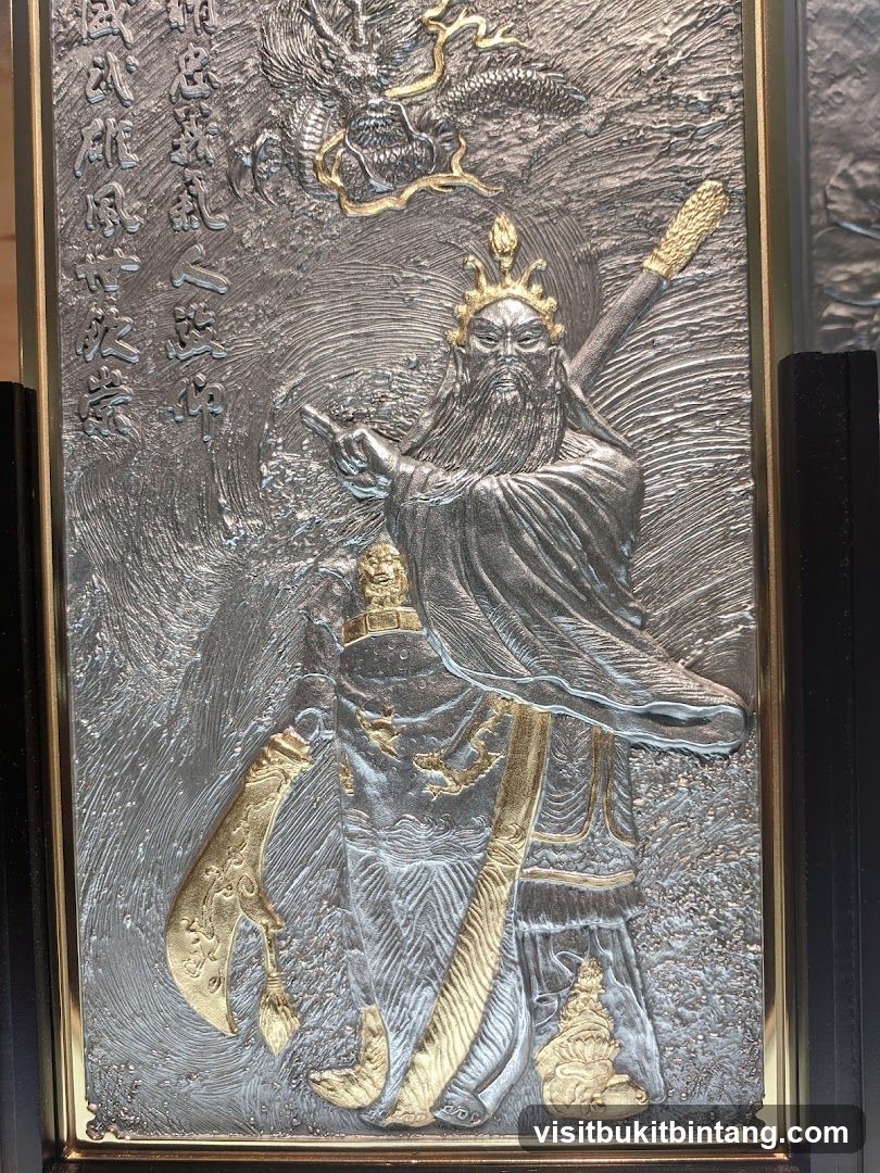 Embossed Artwork of a Warrior and Dragon