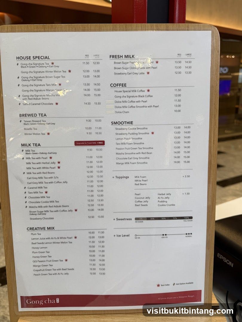 Gong Cha Menu