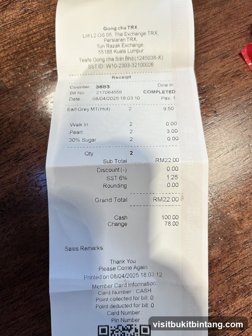 Gong cha TRX Receipt