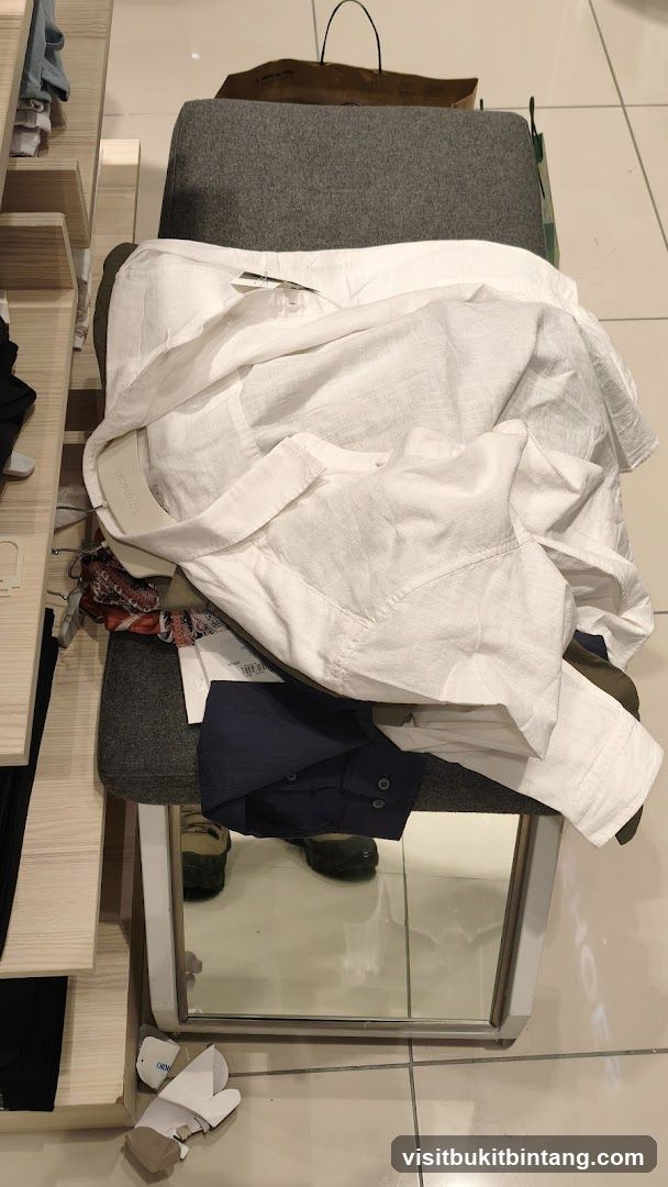 Clothing on a bench with mirror