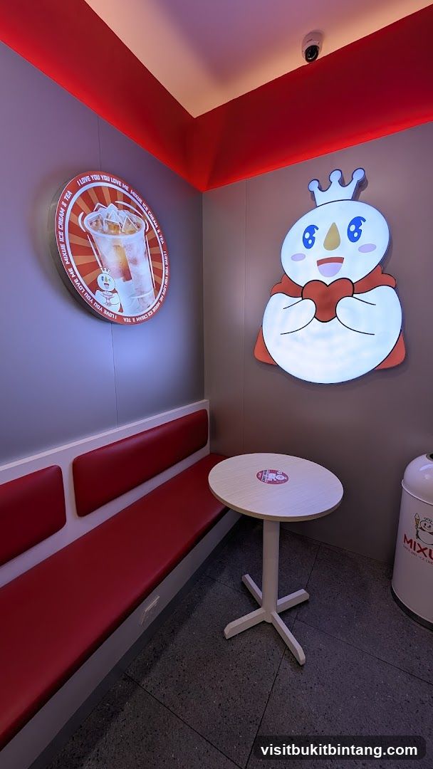 Interior of a cafe with seating and decor