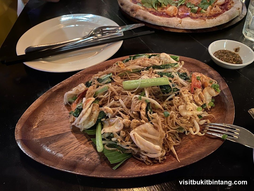 Noodle Dish and Pizza