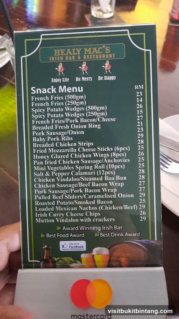 Healy Mac's Irish Bar & Restaurant Snack Menu