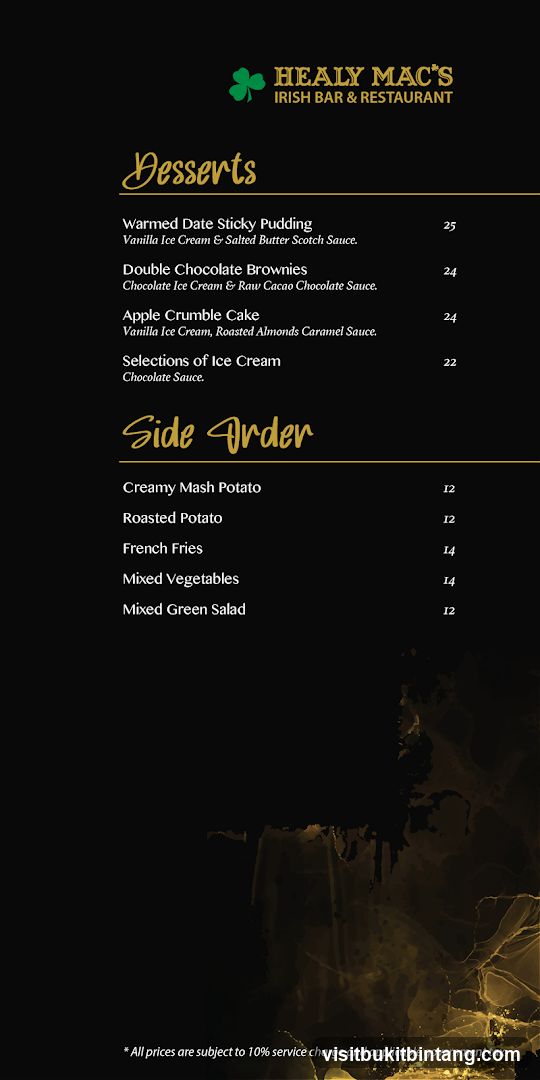 Healy Mac's Irish Bar & Restaurant Menu