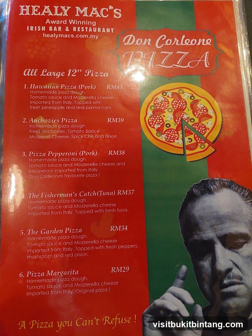 Healy Mac's Pizza Menu