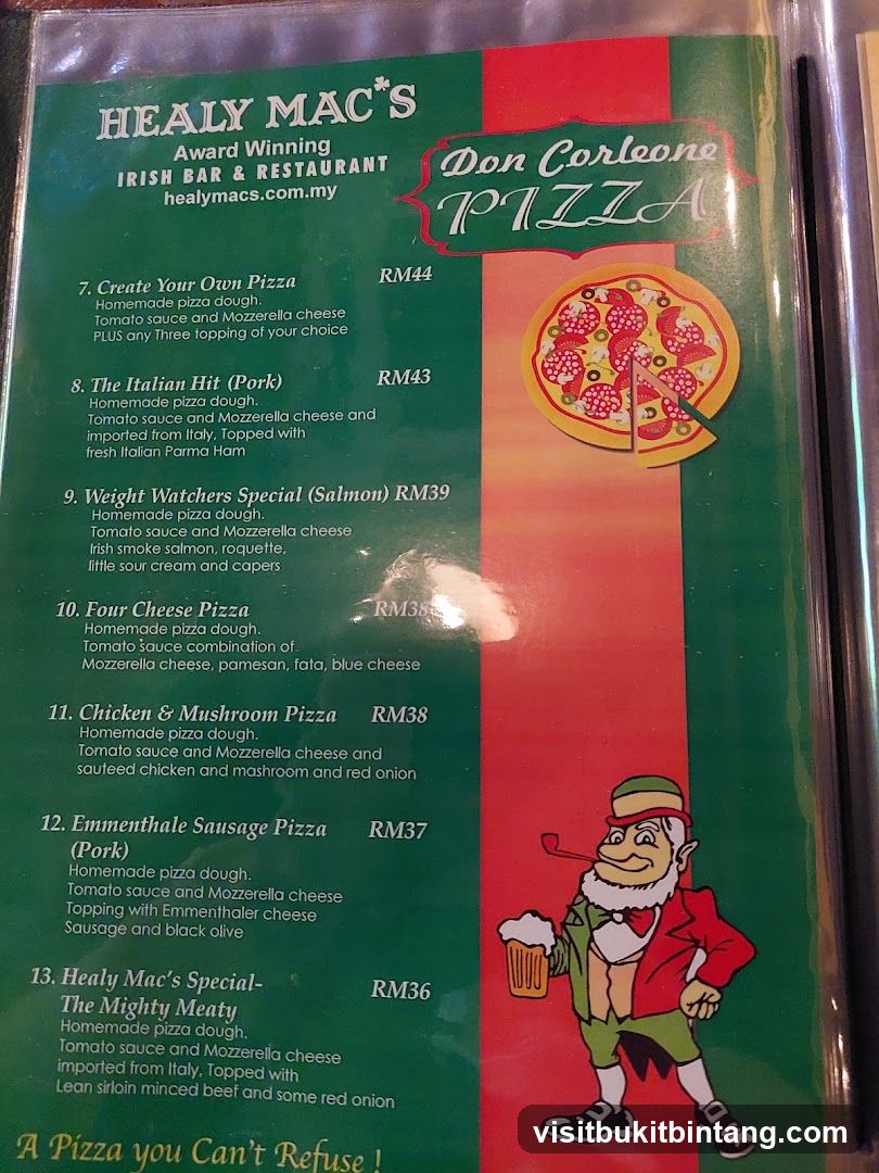 Healy Mac's Pizza Menu