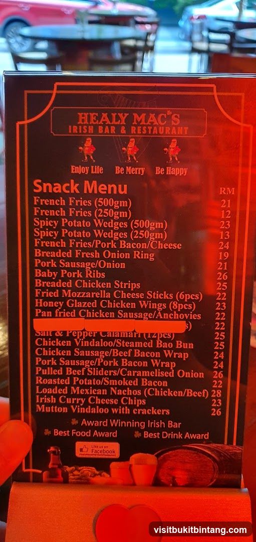 Healy Mac's Irish Bar & Restaurant Snack Menu