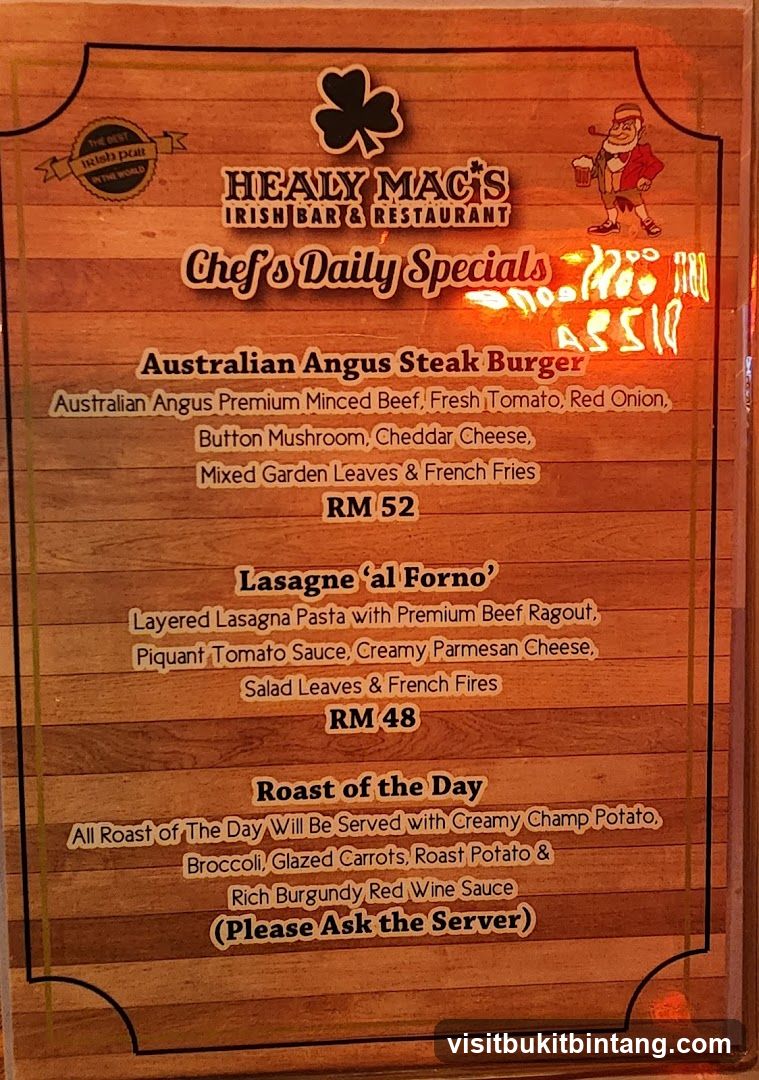 Healy Mac's Chef's Daily Specials
