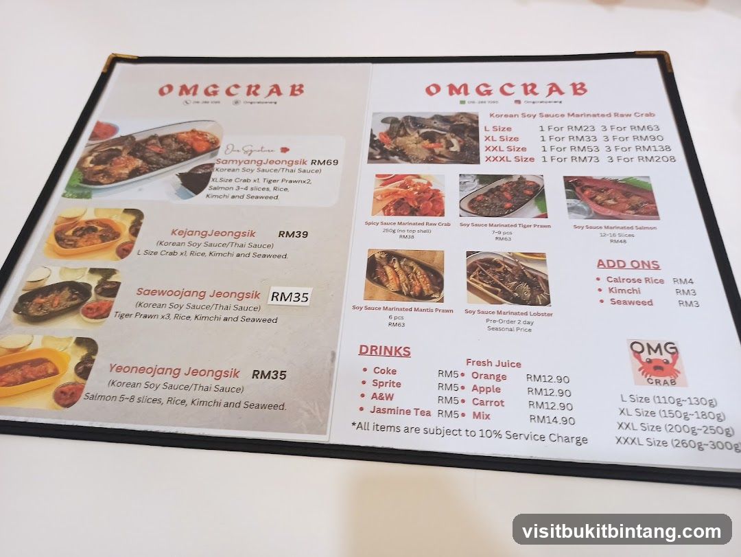 OMG CRAB Menu