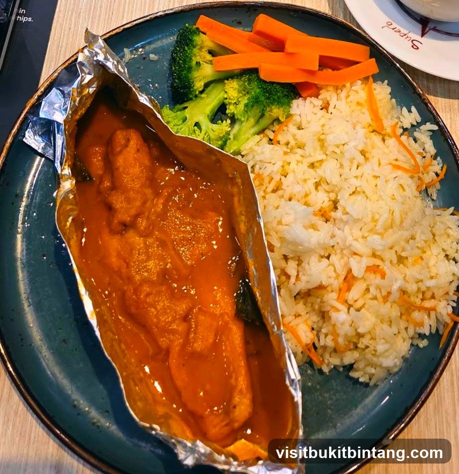 Fish dish with rice and vegetables