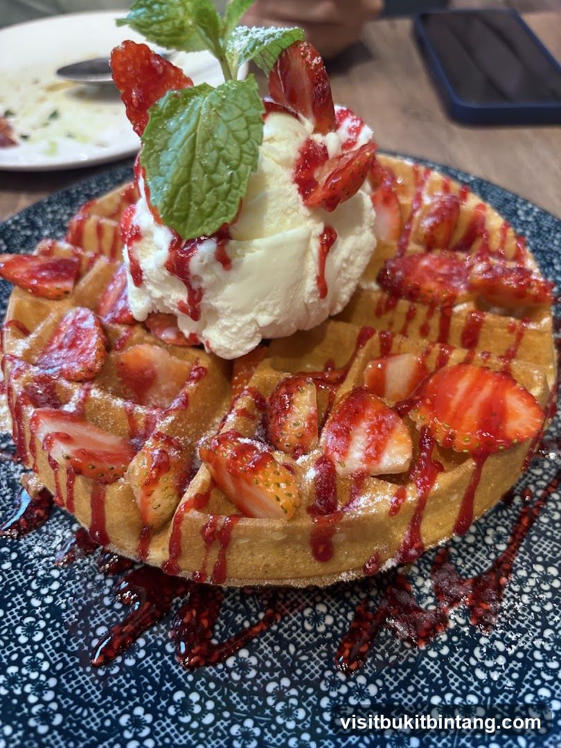 Waffle with Strawberries and Ice Cream