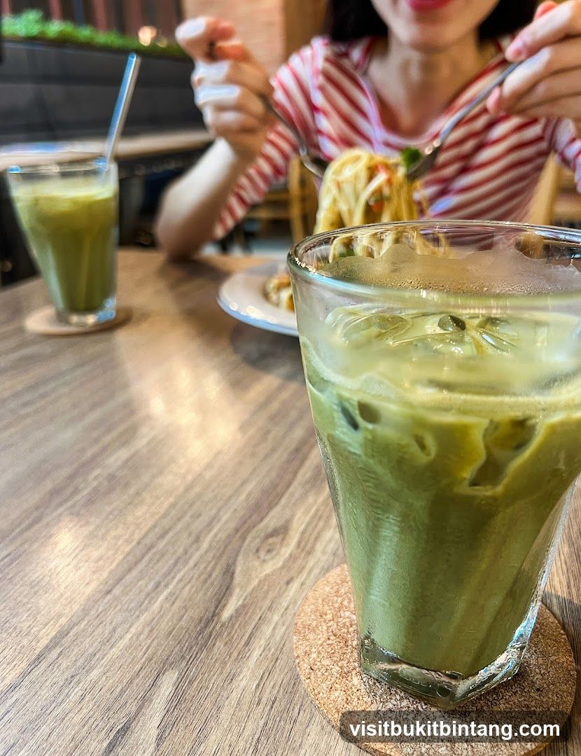 Iced Matcha Latte and Pasta
