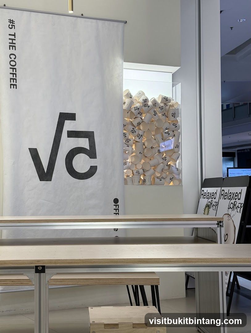 Coffee shop interior with branding and seating