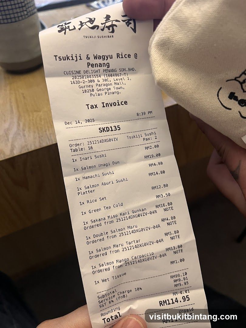 Tsukiji & Wagyu Rice @ Penang Tax Invoice