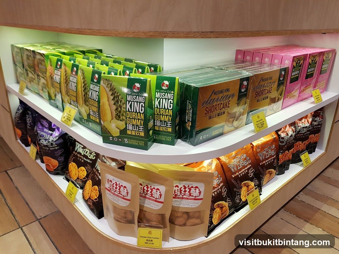 Durian and other snacks on display